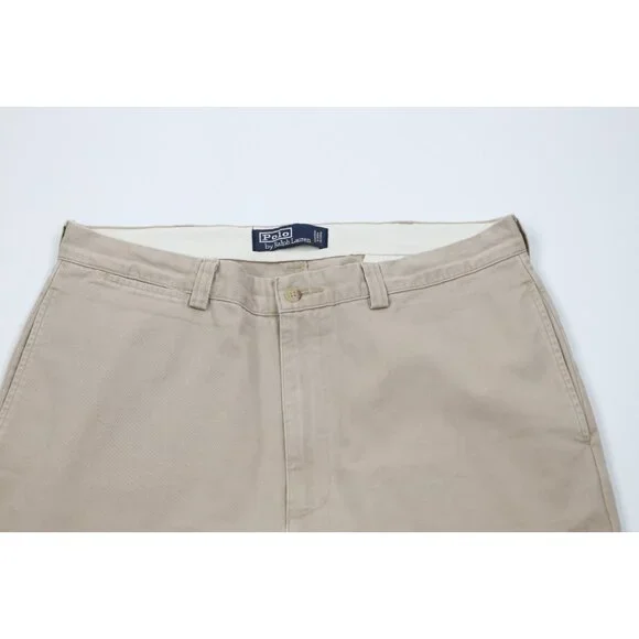 Vintage 90s Ralph Lauren Mens 34x32 Faded Wide Leg Chino Pants Beige Cotton
